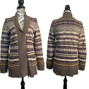 Eddie Bauer fall colors 100% cotton full zip sweater warm